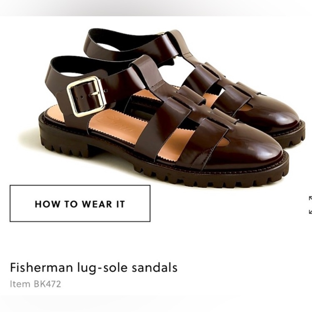 NEW!! J CREW FISHERMAN LUG SOLE SANDALS. DARK HICKORY COLOR. SIZE 10.